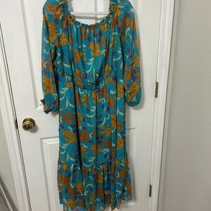 Sofia by Sofia Vergara Blue Scoop Neck Bishop Sleeve Sundress